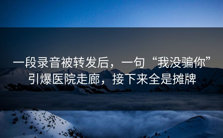 一段录音被转发后，一句“我没骗你”引爆医院走廊，接下来全是摊牌