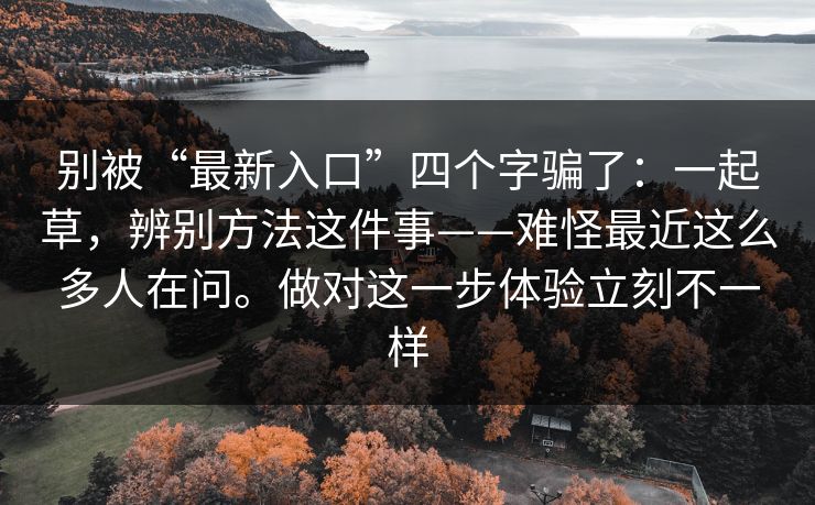 别被“最新入口”四个字骗了：一起草，辨别方法这件事——难怪最近这么多人在问。做对这一步体验立刻不一样