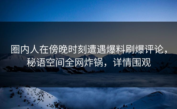 圈内人在傍晚时刻遭遇爆料刷爆评论，秘语空间全网炸锅，详情围观